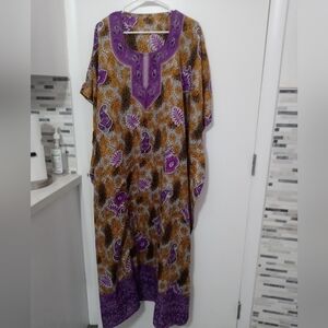 Cheetah and Purple Paisley Long Kaftan Duster w Arm Holes OS